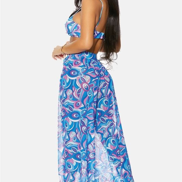 Multi Print Coverup Mesh Sheer Pool Swimwear High Waist Bottom P… - Picture 3 of 4